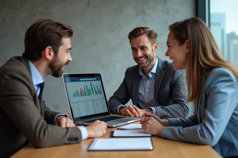 Groupe de professionnels collaborant autour d'un ordinateur