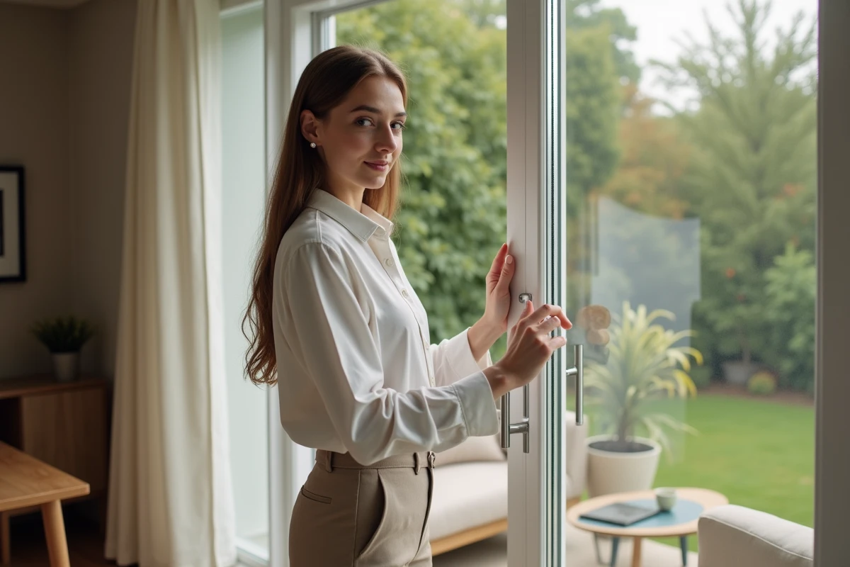 Femme vérifiant la serrure d