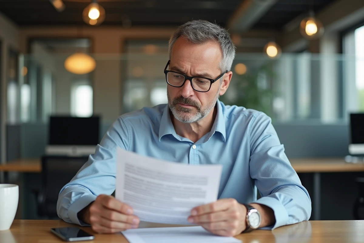 Homme d age moyen étudiant un document de conditions