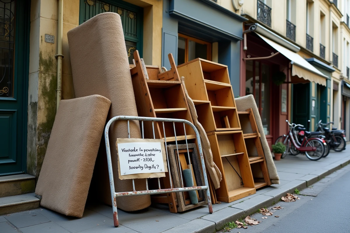 Pile d'encombrants déposés au coin d'une rue du 15e arrondissement de Paris en attente de collecte